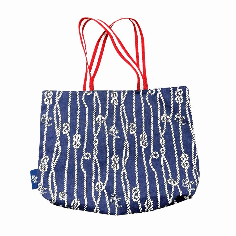 Estée Lauder Navy Nautical Recycled Tote Shopping Bag Double Straps 17x12x3 in